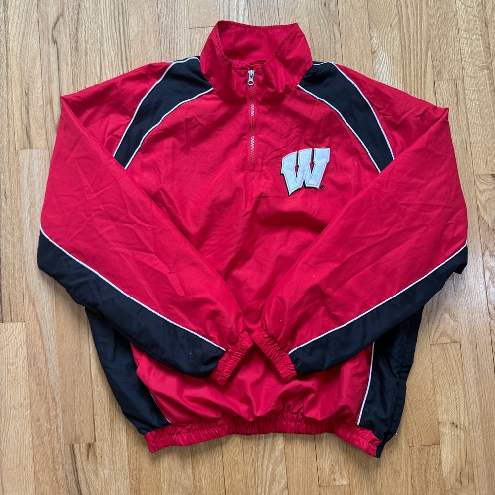 Wisconsin Badgers Red Pullover Windbreaker with Embroidery